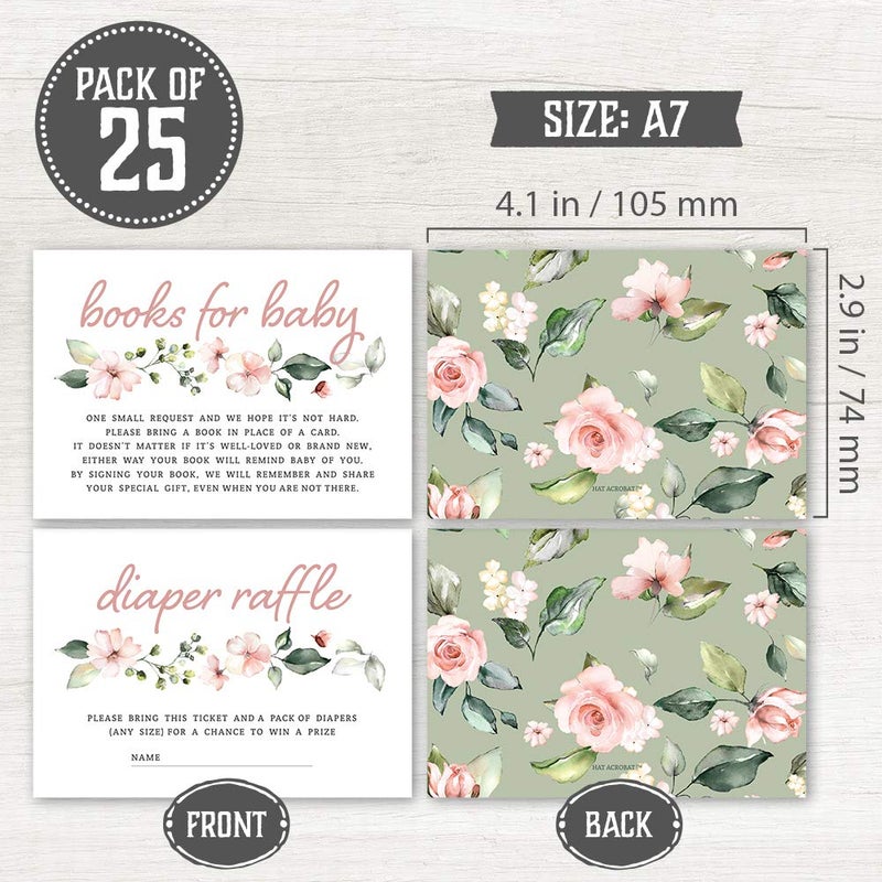 Hat Acrobat Set of 25 Baby Shower Invites for Girl - Floral Girl Baby Shower Invitations, Diaper Raffle Tickets, Book Request Cards and Envelopes - Blush Pink Boho Baby Shower Invitations for Girl - Image 3